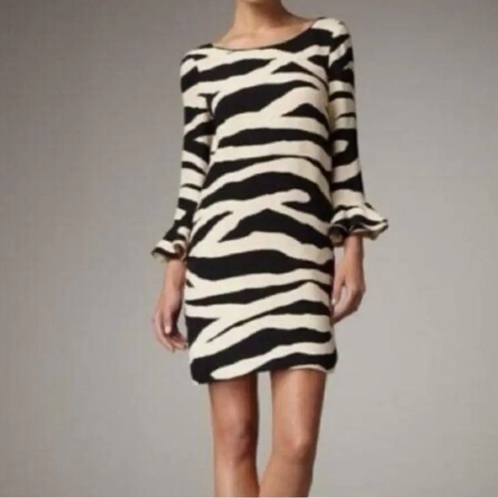 KATE SPADE ANDORA ZEBRA PRINT BLACK CREAM SILK SHIFT DRESS Size 4
